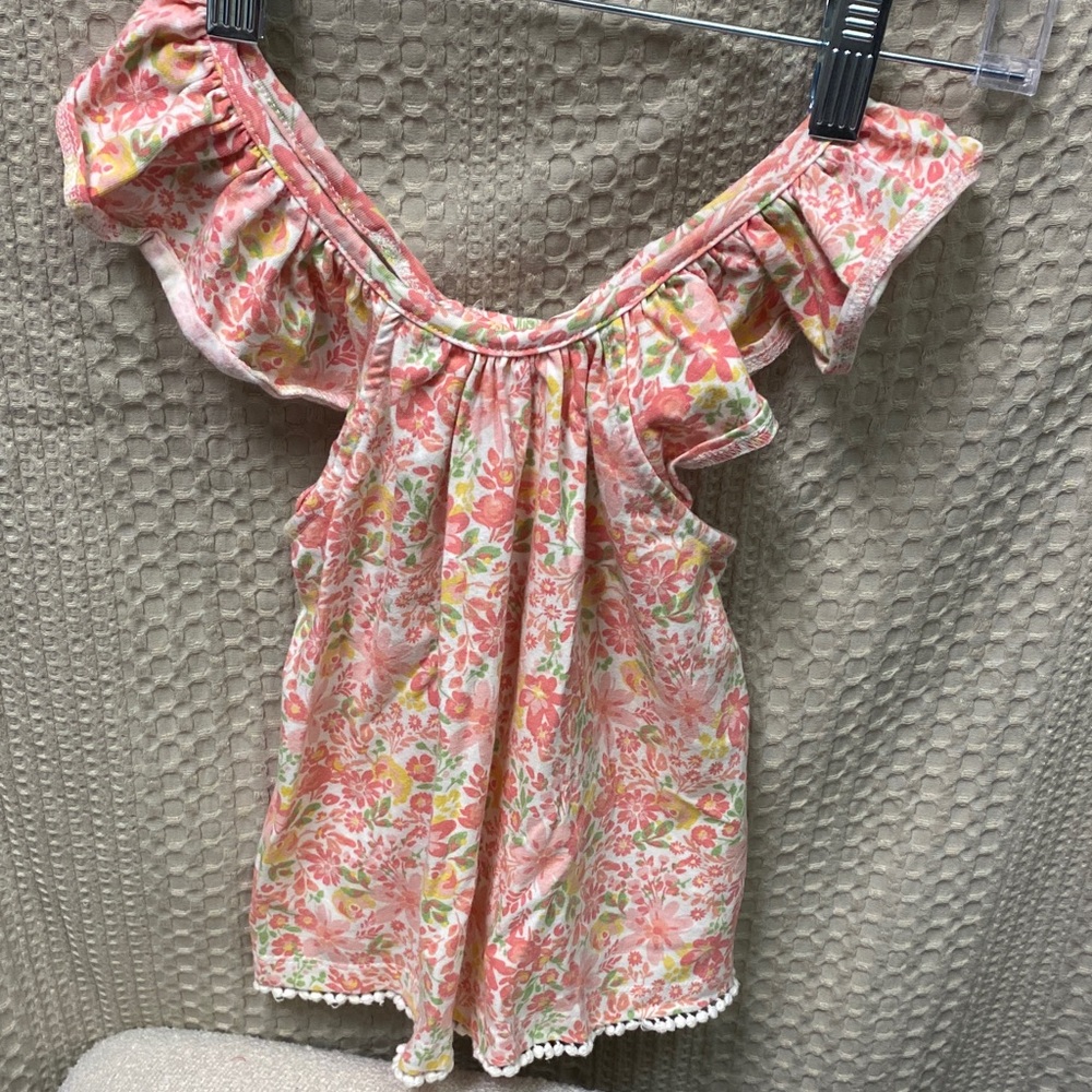 Isaac Mizrahi Pink Multi Floral Ruffle-Shoulder Tank